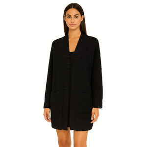 Barefoot Dreams CozyChic Ribbed Knit Trim Cardigan in Black NEW Size X-Small